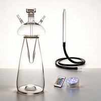 Ensemble complet de chicha en verre transparent avec lumière LED RGB et télécommande, kit complet de chicha en verre à double embouchure