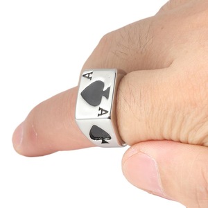yunnique Men's <b>Titanium</b> Steel <b>Ring</b> Ace Of Spades Playing Card Design Gold Color Fashion Jewelry Gift - Product Image 3