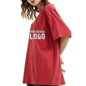 T-shirt pour femme en coton double fil de haute qualité, ample, sport, décontracté, couleur unie, épaules tombantes, surdimensionné, pour l'été - Product Image 4