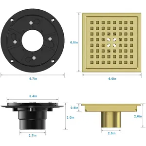 Grate Drain 6 Inch Flange Quadrato Pattern Grate Removable Square Shower Point Drain Brushed Gold Square Drain