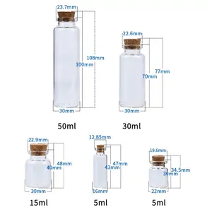 Piccolo campione chiaro provetta fiale di vetro con tappo in sughero barattoli che desiderano bottiglia contenitore di vetro (30*75mm,30*80mm,30*100mm)
