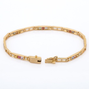 สร้อยข้อมือเทนนิสสีทอง18K ทำด้วยมือด้วยเพชรแซฟไฟร์หลายเม็ดทำจากธรรมชาติของขวัญแต่งงานสำหรับผู้หญิงทันสมัย - Product Image 3