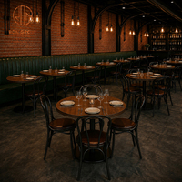 Meubles de restaurant sur mesure Ron Group, chaise en métal, banquette en cuir à dossier haut, table ronde en bois massif de luxe pour usage commercial
