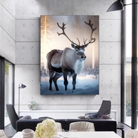 Lukisan Hewan 100% Lukisan Tangan dengan Cat Minyak, Lukisan Kanvas Dinding Seni Singa dan Rusa untuk Dekorasi Rumah