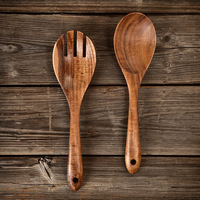 Ensemble cuillère et fourchette à salade en bois d'acacia style japonais, couverts de service en bois pour cuisine, salle à manger, cadeau