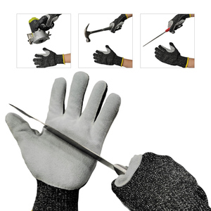 Guantes de Palma de cuero resistentes a pinchazos Guantes de cuero de vaca de trabajo para hombres Parche de Palma Reforzado resistente - Product Image 5