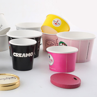 Carton personnalisé imprimable logo loin cuillère conteneurs tasse prendre jetable et 12oz yaourt pour bol blanc glace crème glacée tasses