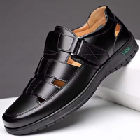 Sandales de sport pour hommes à bout ouvert avec fermeture auto-agrippante, semelle souple antidérapante, pour hommes d'âge moyen et seniors, couleur noire