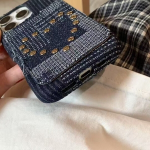 Nouveau Cool 3D fait à la main goujons Denim tissu couverture arrière de protection pour <span class=keywords><strong>iPhone</strong></span> 13 14 15 16 Plus Pro Max étui de téléphone portable - Product Image 5