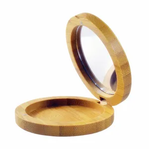 Personalizzato Portatile Rotonda Compatta Di Bambù di Trucco Specchio Della Tasca