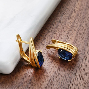 Vintage Blue Oval <b>Ear</b> <b>Cuff</b> <b>Earrings</b> for Women Simple Daily Wear <b>Ear</b> Accessories - Product Image 5