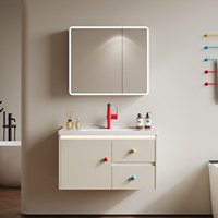 Ensemble de meubles de salle de bain en aluminium nid d'abeille de style français, inspiré de la dopamine, avec lavabo en céramique intégré et miroir intelligent pour salle de maquillage