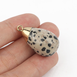 Colgante de piedra de jaspe dálmata natural, abalorios de moda chapados en oro para collar, fabricación artesanal de joyería - Product Image 4