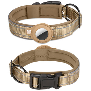 Venta al por mayor de nylon reflectante ajustable gato perro Collar con Air Tag titular suave acolchado Airtag caso perro Collar accesorios para mascotas