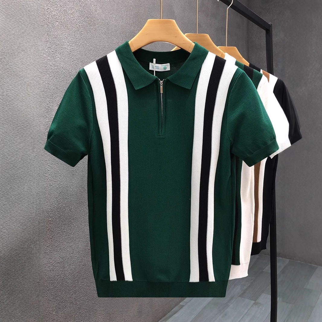 トップス supreme Vertical Stripe knit polo Supreme Vertical Stripe Knit Long Sleeve Polo Shirt - Brown