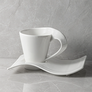 Taza de café con platillo ondulado, juego de tazas de té de cerámica, <span class=keywords><strong>vajilla</strong></span> de cerámica minimalista adecuada para bodas y hoteles - Product Image 1