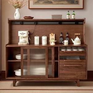 Aparador Retro de Madera Maciza Nórdica Color Nogal, Mueble de Almacenamiento para Café y Té, Mueble para Sala de Estar - Product Image 2