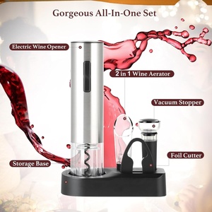 Custom Logo Battery Operated Electric <b>Wine</b> Opener Set with Vacuum <b>Wine</b> <b>Stopper</b> Pourer Foil Cutter and Storage Base - Product Image 2