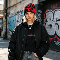 Vente en gros d'accessoires personnalisés Y2k, style tendance, toile d'araignée, gothique, streetwear, bonnet en tricot jacquard 100% acrylique pour hommes et femmes