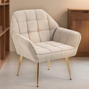 Chaise de loisirs moderne avec pieds en métal doré <span class=keywords><strong>Fauteuil</strong></span> rembourré en tissu <span class=keywords><strong>beige</strong></span> pour chaise longue de salon - Product Image 1