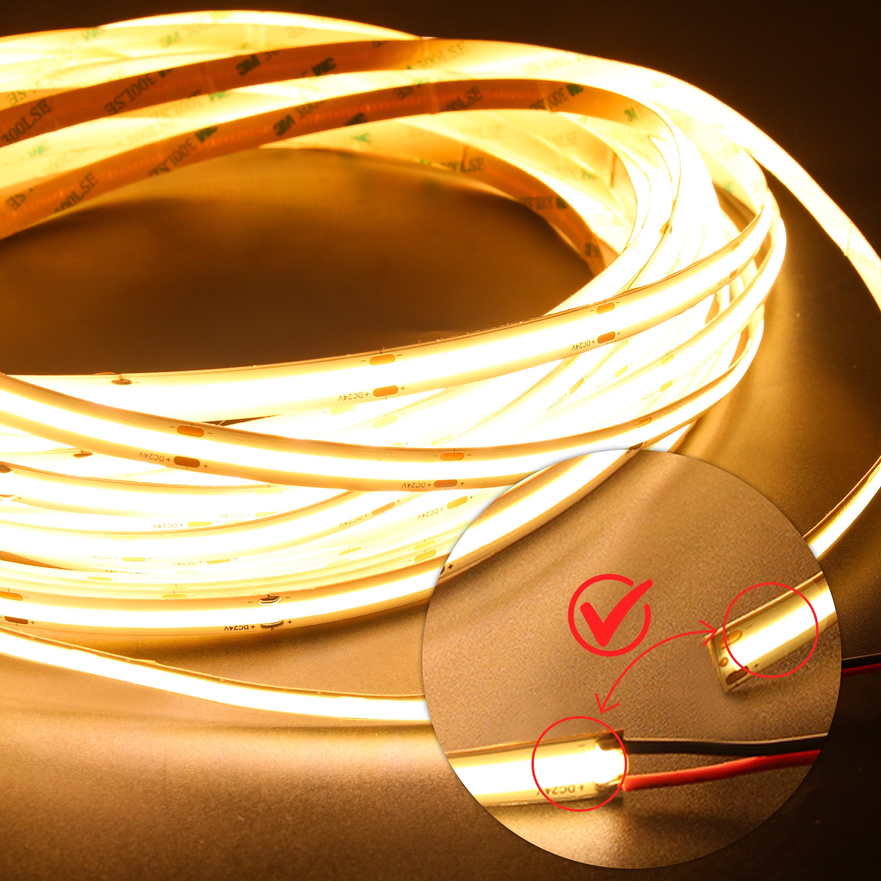 UL Super Long No Voltage Drop Strip Led Light DC24V 20M 10mm Led Strip Light IP20 Flexible Cct Cob Led Strip for Living Room
