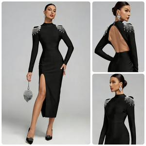 Vestido de Noche Ajustado con Cuello Medio y Abertura Lateral Alta, Diseño sin Espalda, Estilo Primavera 2026 para Mujer - Product Image 2