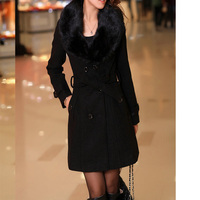 Manteau Long d'Hiver pour Femme en Laine Artificielle, Double Boutonnage et Grand Col Fourrure