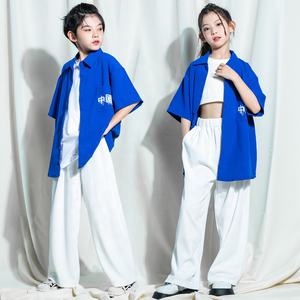 Filles Garçons Adolescent Kpop Tenues Hip Hop Vêtements Bleu Chemise Tops Baggy Pantalon Pour Enfants Jazz Danse <span class=keywords><strong>Costume</strong></span> Scène Street Wear Vêtements - Product Image 2