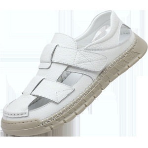 Men's Genuine Leather <b>Closed</b> <b>Toe</b> Flat <b>Sandals</b> Hook Loop Breathable Summer Casual Outdoor Driving Beach Shoes - Product Image 5