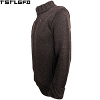 Cut & Sew Britische Wollstrickjacke für Herren, Atmungsaktiv mit Reißverschluss, Dunkelbraun, Stehkragen, Brusttasche, Streetwear-Pullover im Großhandel