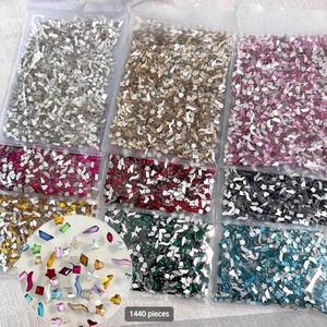 Vente en gros usine – Breloques pour ongles 3D à fond plat, couleur champagne, effet bling-bling, assortiment de diamants 1440 - Product Image 1
