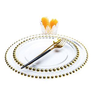 Assiette de présentation dorée transparente perlée de 13 pouces pour événements et banquets de mariage, vente en gros 2024 pour entreprises - Product Image 4