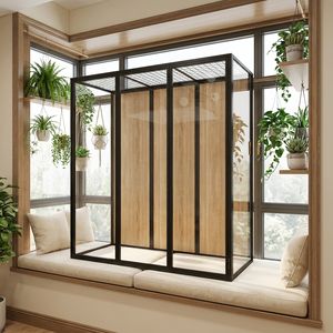 Villa pour chat en bois massif extra-large avec vitrine en verre trempé, cage à chat d'intérieur de luxe à plusieurs niveaux, mobilier pour animaux de compagnie - Product Image 1