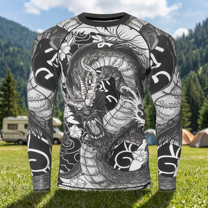 เสื้อรัดรูปแขนยาวลายมังกรสำหรับผู้ชาย ซับเหงื่อ แห้งเร็ว เหมาะสำหรับกีฬา MMA BJJ ผลิตจากโพลีเอสเตอร์ ระบายอากาศได้ดี - Product Image 1
