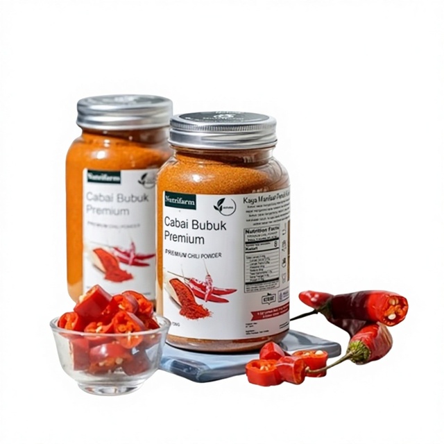 Premium Organic 100% Pure Chili Powder by Nutrifarm for Cooking & BBQ Packaged in Indonesia