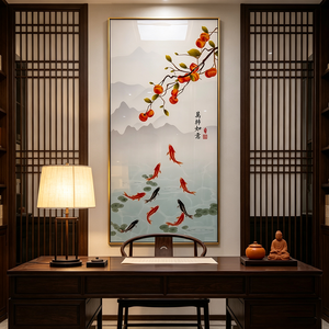 Arte Mural Vertical de Porcelana de Cristal con Diseño de Nueve Peces Koi y Melocotón Chino de la Suerte, con LED, para Regalo de Inauguración de Casa, Venta al por Mayor Personalizada - Product Image 6