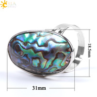 CSJA Mode Naturel Abalone Coquillage Anneaux pour Hommes Femmes Argent Couleur Anneau Réglable En Gros F054