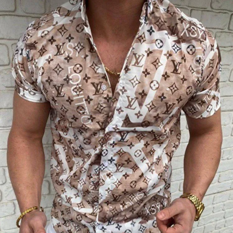 Оптовая продажа, Гавайская Повседневная Новая мужская модная пляжная Летняя мужская рубашка с коротким рукавом и цветочным принтом