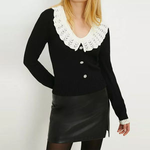 Pull <span class=keywords><strong>breton</strong></span> à revers pour femmes <span class=keywords><strong>Tissu</strong></span> en maille boutons vintage décorés tricots pour femmes banquet noble robe de soirée - Product Image 4