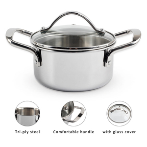 Induction Compatible Minimalist Design Stainless Steel Soup Pot with Glass Lid - Product Image 3
