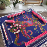 Tapis de mahjong américain de 31,5 pouces, imprimé pieuvre arc-en-ciel, tapis antidérapant pour le poker et les soirées de jeux colorées