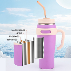 New Arrival 40oz High Capacity Vacuum Insulated Stainless Steel Tumbler <b>with</b> Handle and <b>Straw</b> Cap for Camping Travel - Product Image 4