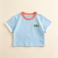 T-shirt basique d'été pour filles, col rond, manches courtes, en coton, avec bordure contrastée, patch OMG personnalisable