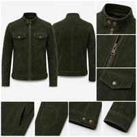 Veste en cuir suédé vert pour homme sur mesure, col montant, style motard, veste décontractée avec poches sur la poitrine