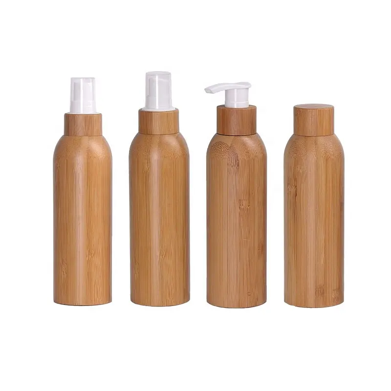 bamboo cosmetic bottle 150ml empty shompoo bottle with bamboo lotion pump soap dispenser