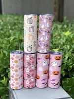 Gobelets isothermes en acier inoxydable de 20 oz à motif citrouille d'Halloween pour carnaval, avec motif bonbons « Trick or Treat », anti-fuite, pour voyage et bureau