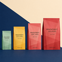 Pochettes à fond plat imprimées sur mesure en tailles personnalisées pour sucettes, bonbons pétillants et bonbons à la menthe