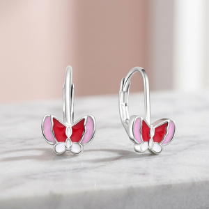 Boucles d'oreilles clipsables pour enfants en argent sterling 925 plaqué or rose, motif papillon coloré et mignon, serti clos – Cadeau fait main en gros - Product Image 3