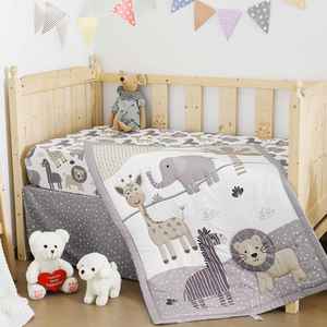 3 Pcs Baby Crib <b>Bedding</b> Set Safari Animals Elephant <b>Zebra</b> Lion Giraffe Neutral Crib Set Includes Quilt Fitted Sheet Skirt - Product Image 2