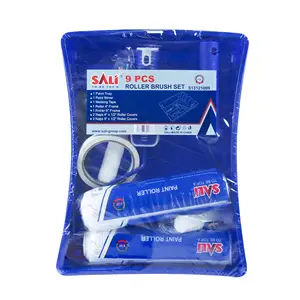 Conjunto de pincel de tinta 9 peças, kit profissional com bandeja azul